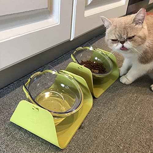 Adjustable Transparent Tilted Bowl Feeder with Raised Stand for Cat Pet(Green)