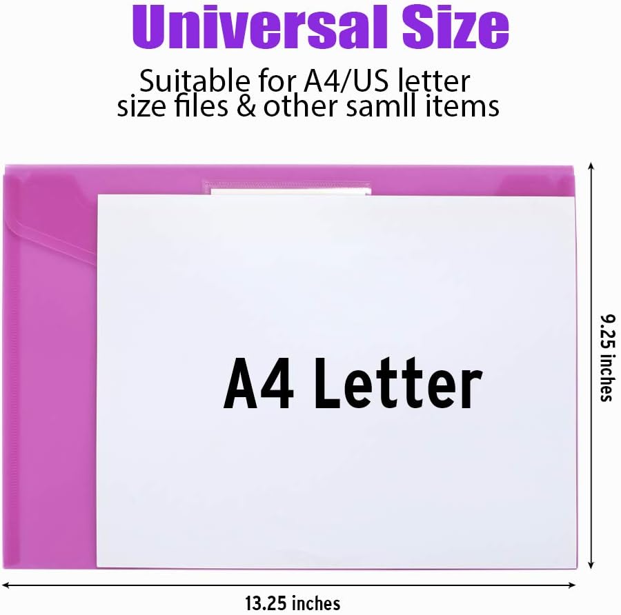Sooez 10 Pack File Folders, Clear Poly Envelopes Plastic Folders, Folder for Documents Letter A4 Size with Label Pocket, Teacher School Office Supplies Organization Storage, Assorted Color