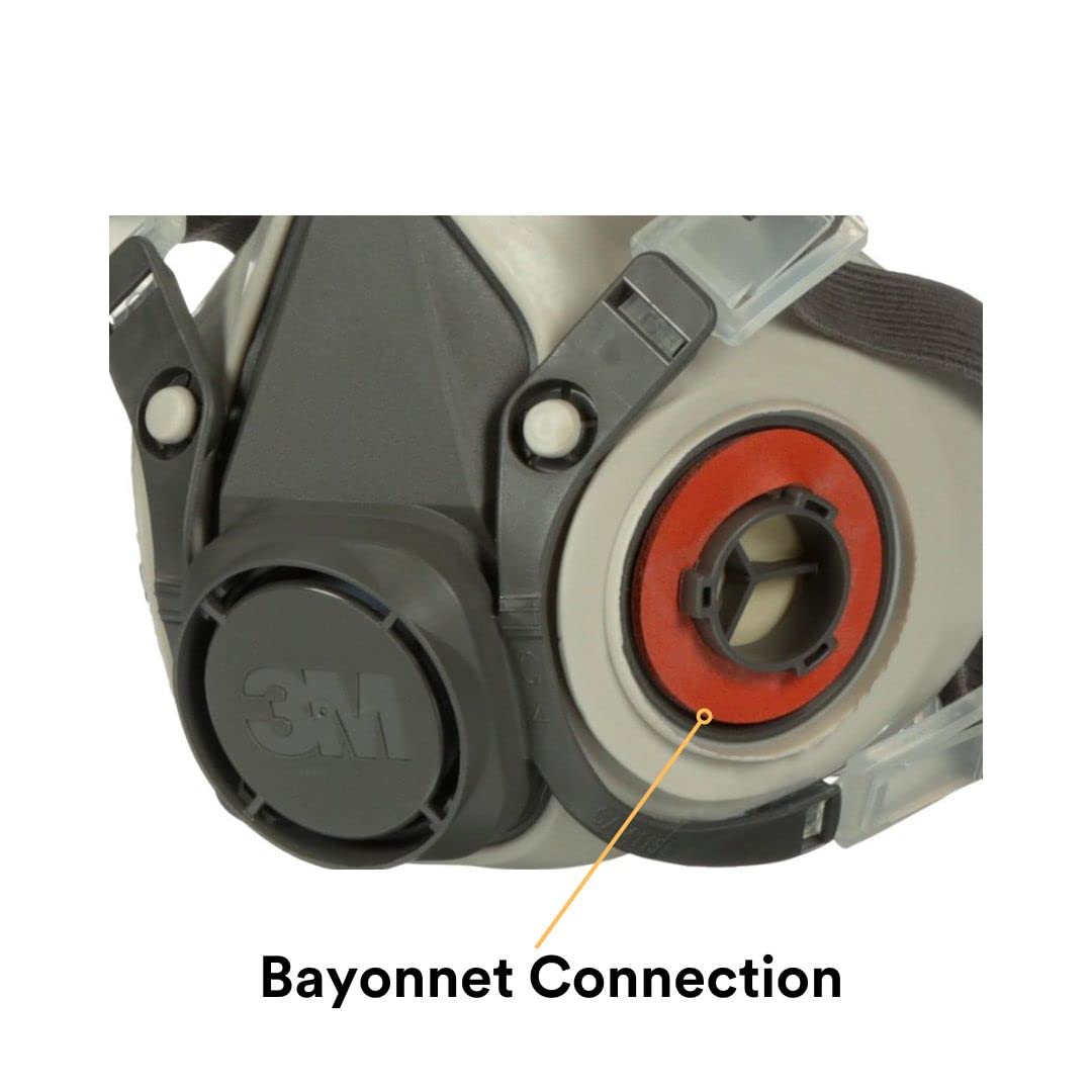 3M Half Facepiece Reusable Respirator 6300, NIOSH, Four-Point Harness, Comfortable Fit, Dual Airline Supplied Air Compatible, Bayonet Connections, Painting, Sanding, Cleaning, Large