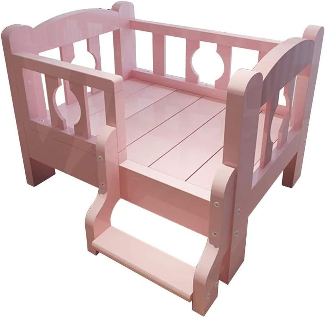 Dog Bed Dog Bed Wooden Dog Cat Bed Pink Pet Bed Bed with Guardrail and Elevated Stairs Pets Lounge Steps for Large Medium Small Pets for Dogs Pet Cat (A 80×60×44cm)