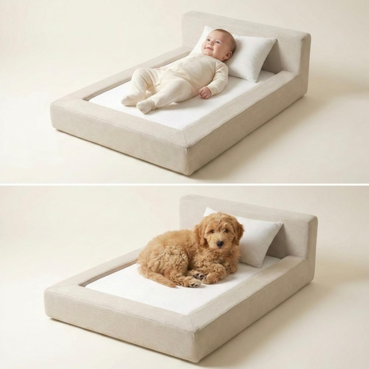 Mini Cloud Bed - Removable and Washable Covers - Toddler Baby Pet Dog Cat Nursery - Upholstered Minimalist Modern Luxury (Cream Boucle, Small)
