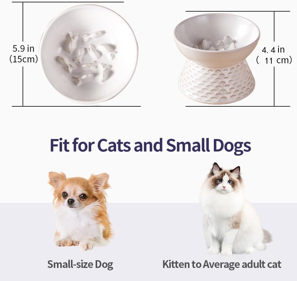 Ceramic Cat Slow Feeder, Elevated Cat Food Bowl ，Samll Dog Bowl