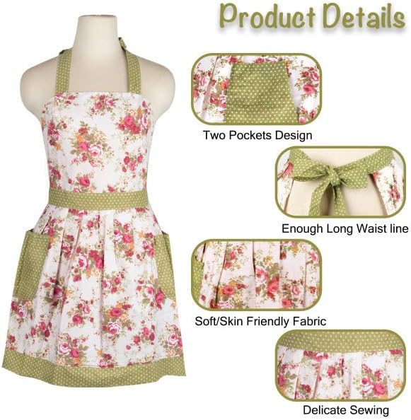 NEOVIVA Kitchen Aprons for Women with Pockets,Cooking Aprons for Women,Vintage Apron for Baking Gardening,Christmas Gifts