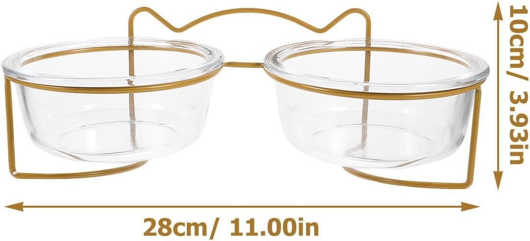 PRETYZOOM Double Raised Pet Feeding Bowls with High Tilt Glass Design and Elevated Stand, Non-Skid Cat and Dog Food Bowls for Healthy Eating, Suitable for Cats and Small Dogs