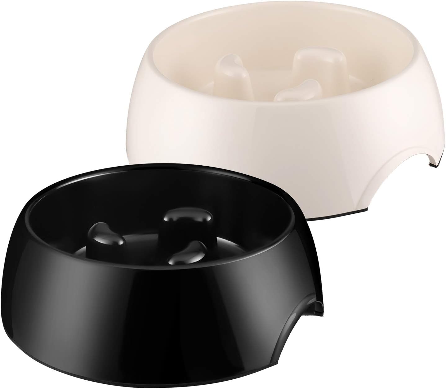 Flexzion Slow Feed Dog Bowl - Anti-Slip Slip Resistant Base Pet Animal Puppy Feeder Food Water Container Holder Dish Storage Anti-Gulping Three Columns Style 600ML, 2.5 Cup, 20oz Capacity