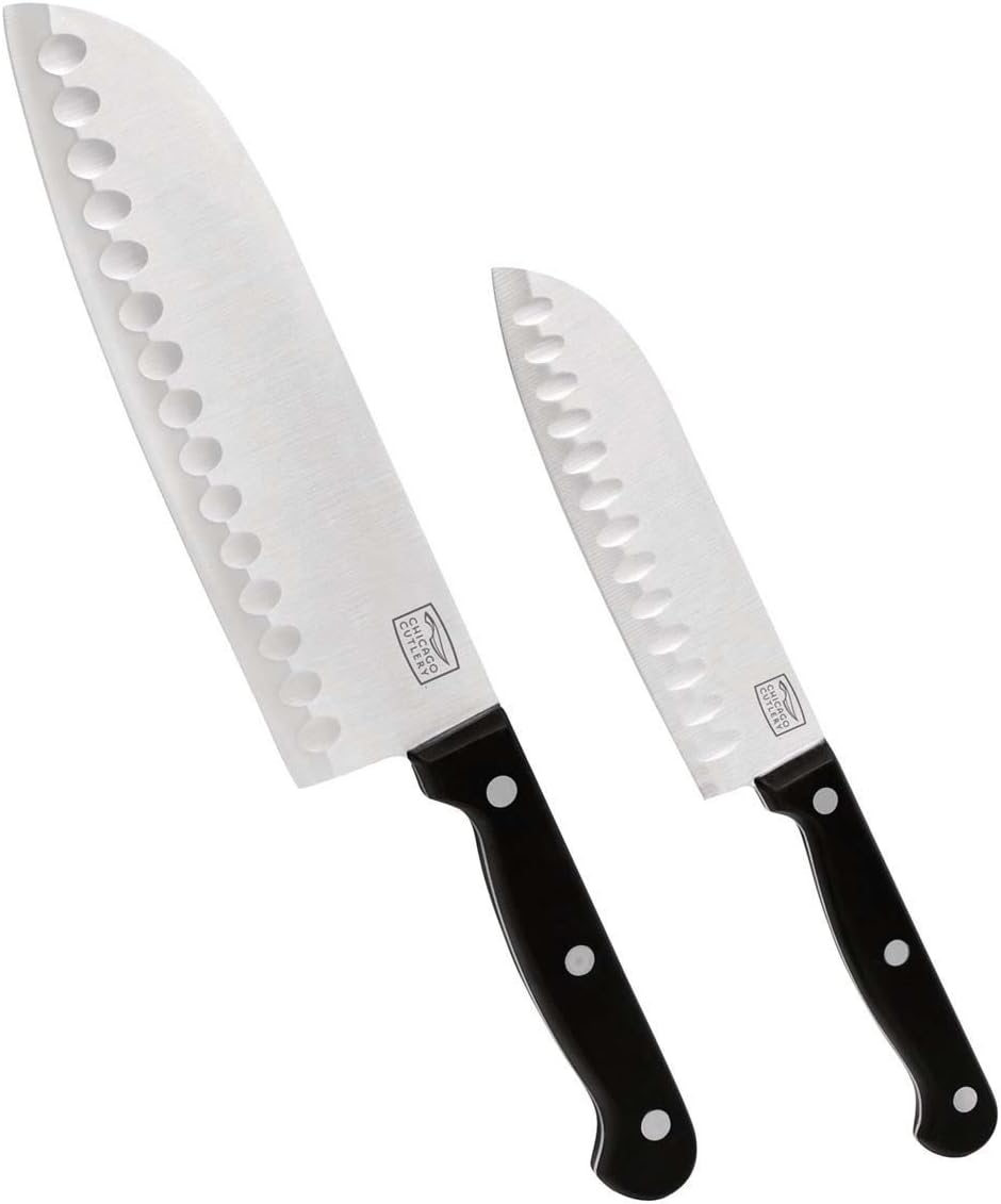 Chicago Cutlery 2-Piece Stainless Steel Triple Rivet Polymer Handles Essentials Partoku/Santoku Set, Black