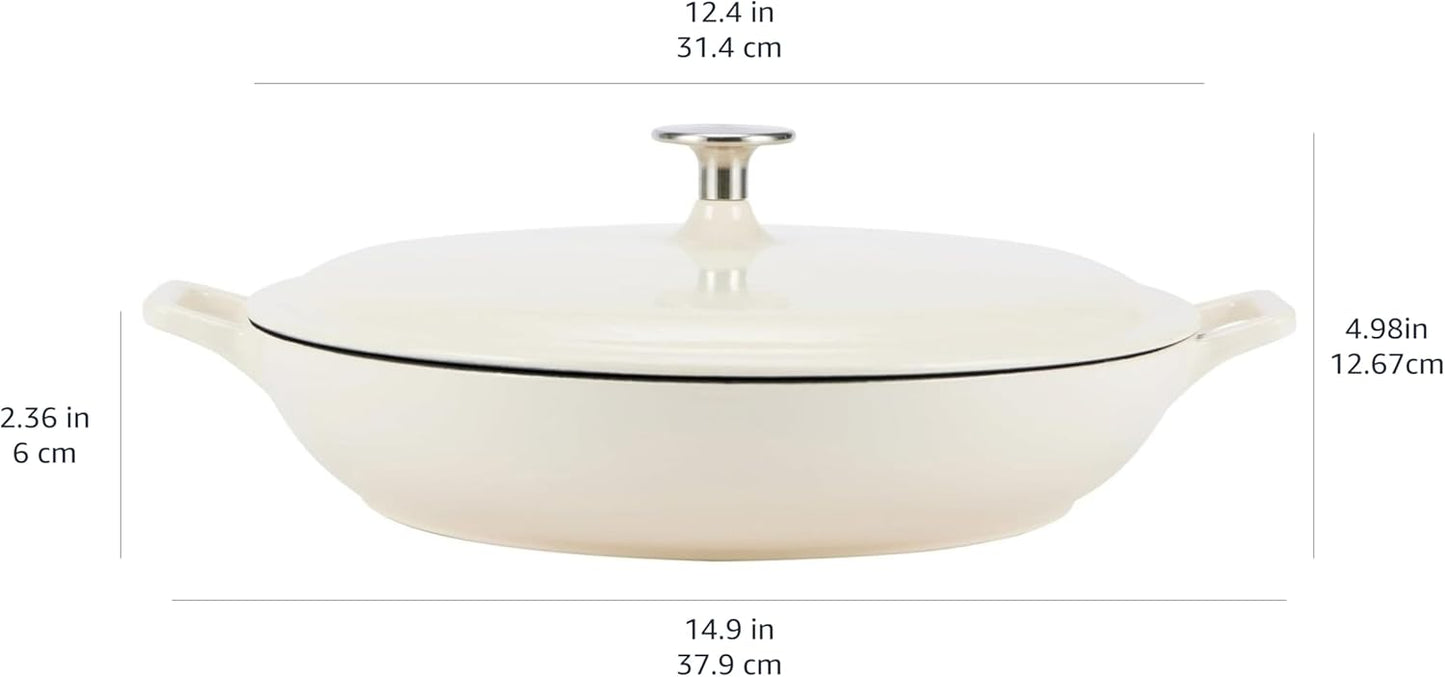Amazon Basics Enameled Cast Iron - Covered Round Casserole Skillet with Lid, Oven Safe - 500°F, Even Heat Distribution, 3.3-Quart, White