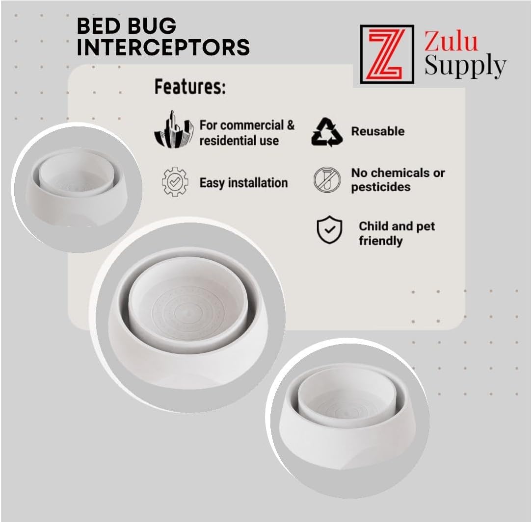 Bed Bug Interceptor Traps – White 12-Pack Passive Monitor & Detection Trap – Universal Fit for Bed & Furniture Legs – Reusable Non-Climbable Wall Pest Control Protection (White 12-Pack)