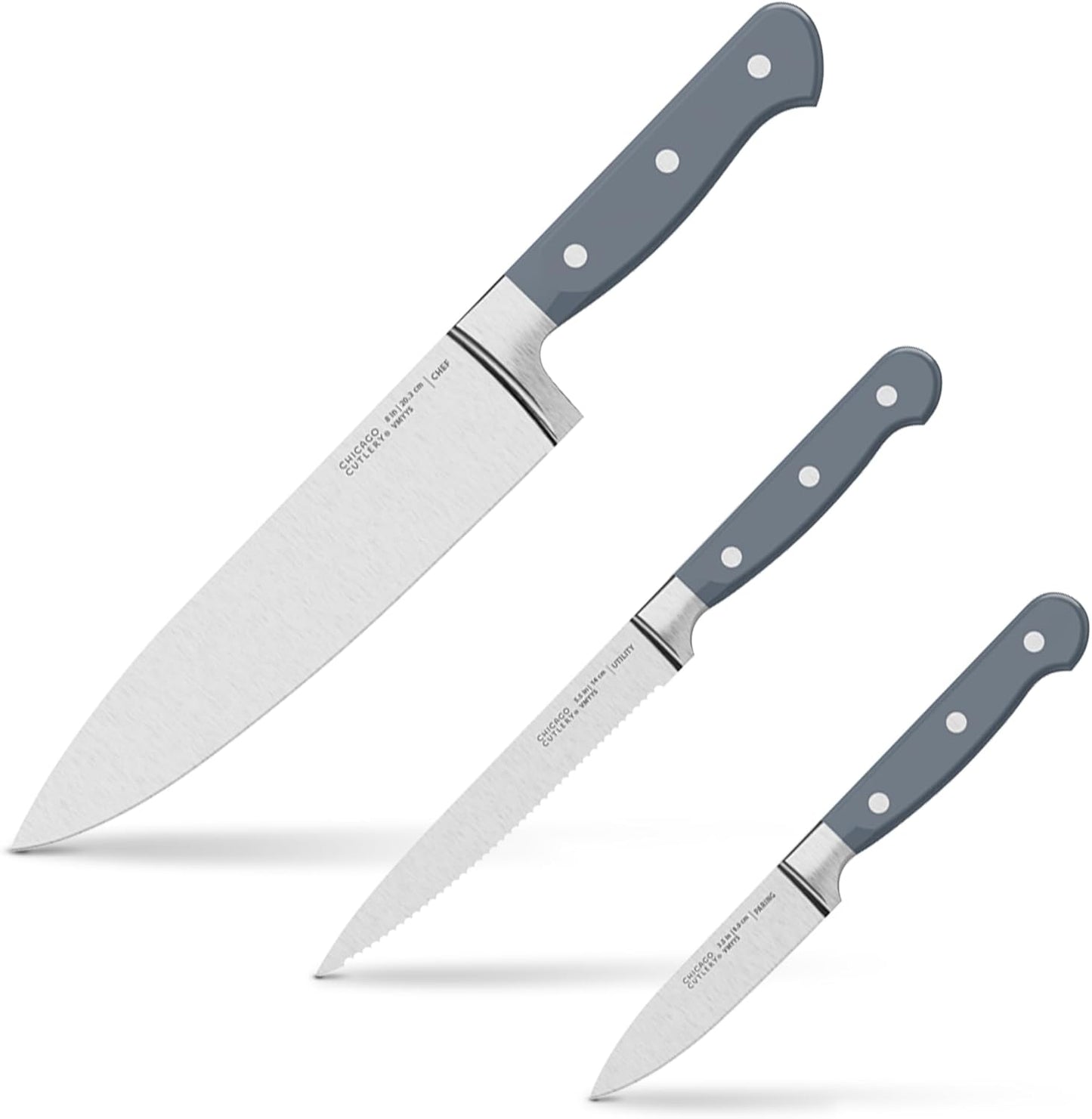 Chicago Cutlery Halsted (3-PC) Cutlery & Wooden Block Set, Ergonomic Handles and Sharp Stainless Steel Professional Chef Cutlery Set