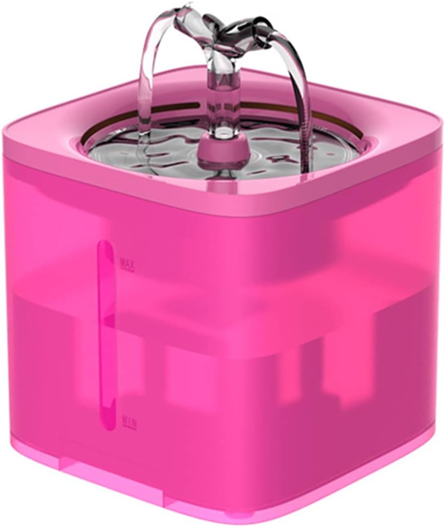 2L Cat Water Fountain, Visible Water Level Dog Water Drinking Dispenser with Dual Faucet Kit, Ultra Quiet Automatic Pet Bowl Fountain for Dogs Cats,Pink