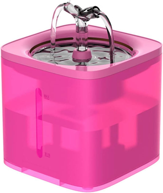2L Cat Water Fountain, Visible Water Level Dog Water Drinking Dispenser with Dual Faucet Kit, Ultra Quiet Automatic Pet Bowl Fountain for Dogs Cats,Pink