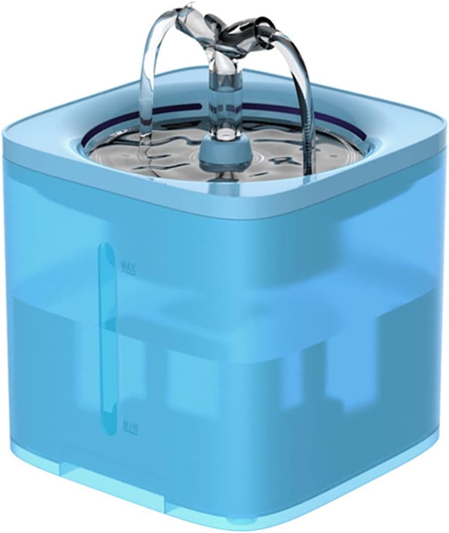 2L Cat Water Fountain, Visible Water Level Dog Water Drinking Dispenser with Dual Faucet Kit, Ultra Quiet Automatic Pet Bowl Fountain for Dogs Cats,Blue