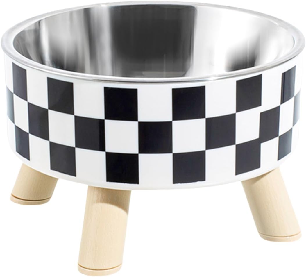 Elevated Dog Bowl Stand with Feeders Dishes for Most Dog Size Checkered Print Food Dish Stainless Steel Elevated Dog Feeding Station Pet Feeding Bowls