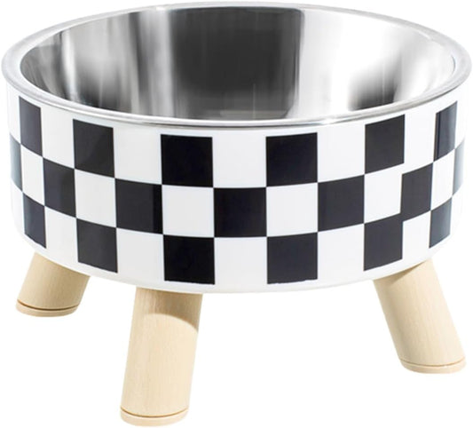 Elevated Dog Bowl Stand with Feeders Dishes for Most Dog Size Checkered Print Food Dish Stainless Steel Elevated Dog Feeding Station Pet Feeding Bowls