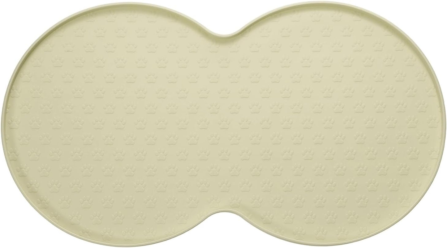 Dog Food Mat, 19x10 Inch Silicone Pet Feeding Mat Non-Slip Double Circle Style Waterproof Dog Water Bowl Tray Raised Edge Protects Floors (Apricot), Intended for Pets Bowl/Fountain