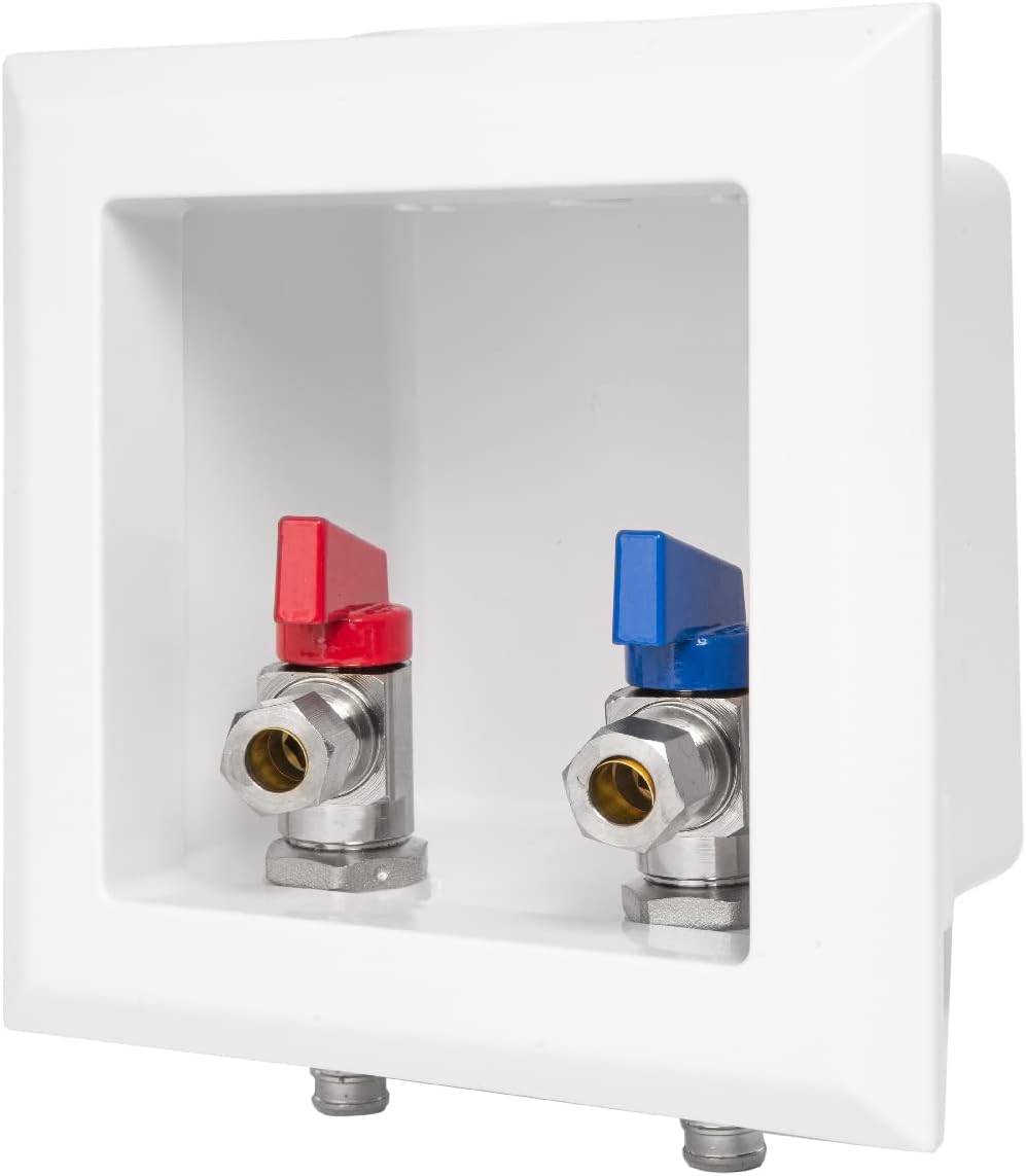 EFIELD Pex Pre-assembled Faucet Outlet Box, 1/2-Inch Barb Crimp Pex Inlet with Installed 1/4-Turn Ball Valve For Hot & Cold Water Supply, Chrome Plate,(FC003)