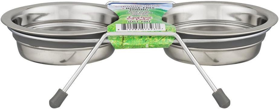 Loving Pets Silent Double Diner Pet Bowl, 1/2-Pint, Grey