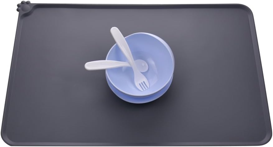 Guardians Silicone Dog Cat Bowl Mat, Non Slip Pet Feeding Mat, Waterproof, Grey, 18.5"x11.8"