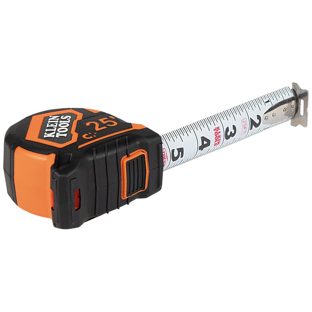 Klein Tools 9225 Tape Measure, Heavy-Duty Measuring Tape with 25-Foot Double-Hook Double-Sided Nylon Reinforced Blade, with Metal Belt Clip