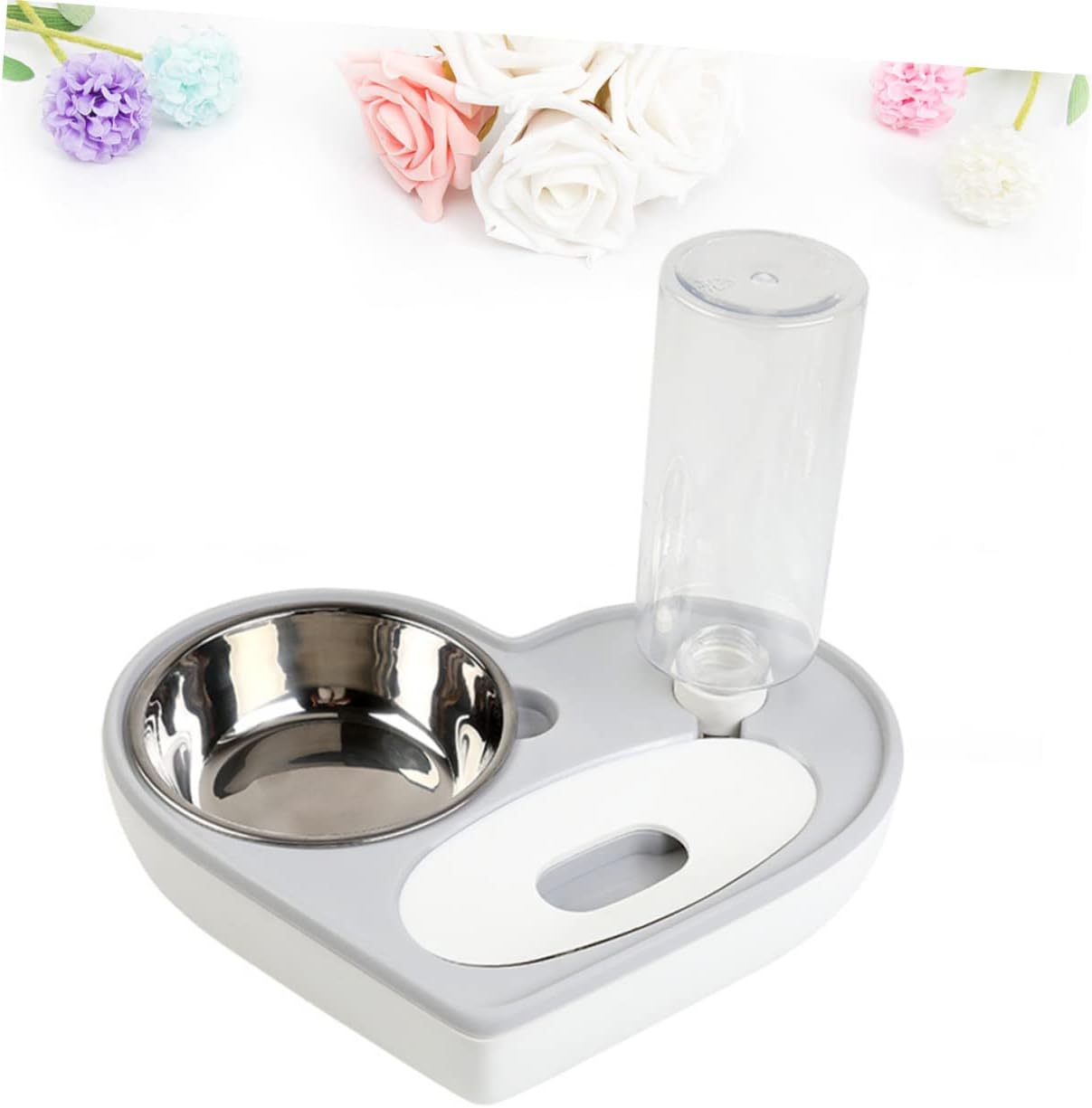 Milisten Automatic Water Dispenser Pet Water Feeder Heart Shaped Bowl Dog Cat Drinking Supplies Grey