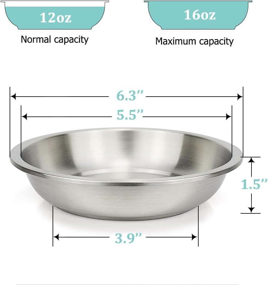 Stainless Steel Cat Bowls 2 Pack, Whisker Fatigue Relief Cat Food Dish, Metal Shallow Wide Large Replacement Plate for Dog and Pet, Ideal for Raised Elevated Pet Feeding Station Stand, 6.3"