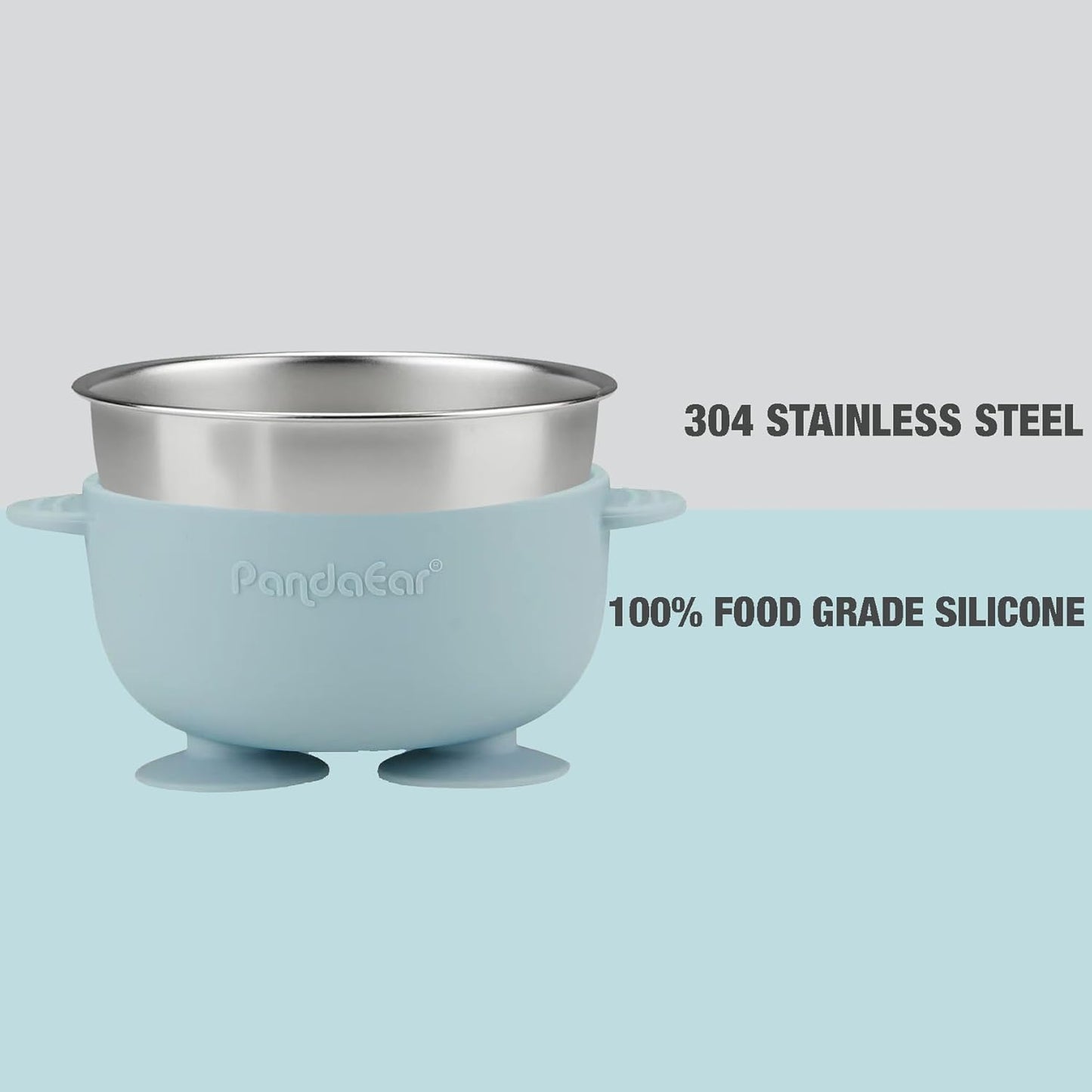 PandaEar 3 Pack Stainless Steel Baby Suction Bowls, Non-Slip Child Food Bowl with Silicone Sleeve for Kids Toddlers Infants, Unbreakable & Mess Free (Blue Green Brown)