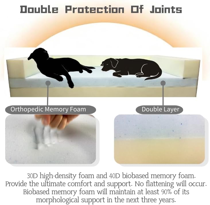 X-Large Orthopedic Memory Foam Dog Bed for Arthritis Relief & Hip Dysplasia - Bolster Couch Style with Premium YKK Zipper Waterproof Washable Cover & Bottom for Senior Dogs 90-120lbs
