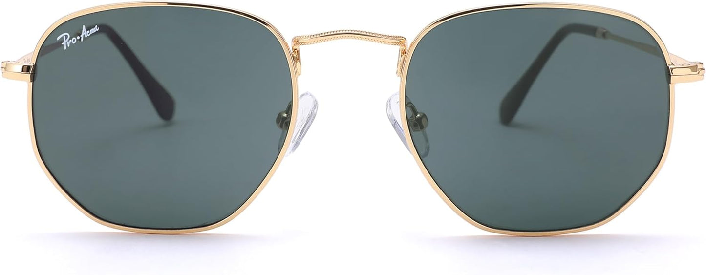 Pro Acme Small Square Sunglasses for Women Men 100% Real Glass Lens Hexagonal Frame