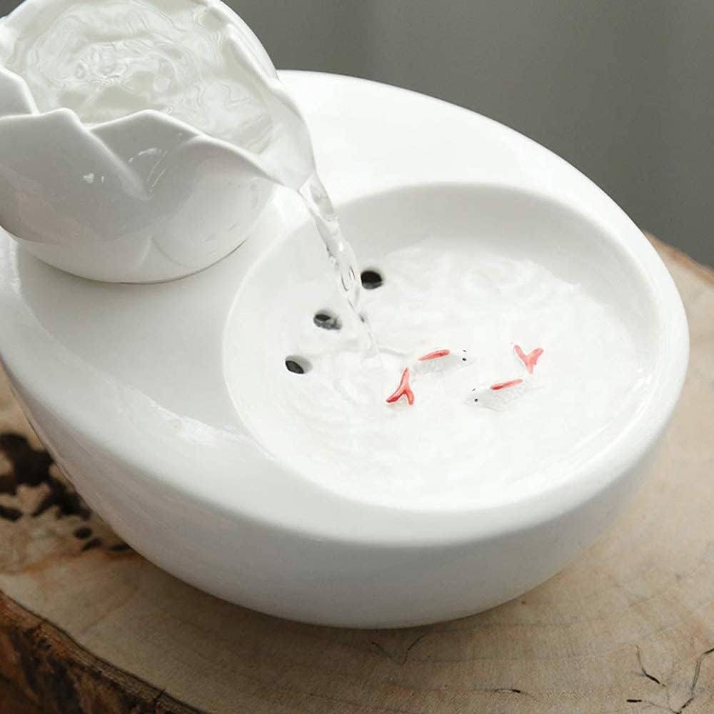 Pet Fountain Automatic Pet Water Dispenser Lotus Vertical Ceramic Automatic Circulation Filter Activated Carbon Water Pet Water Dispenser (Color : White) (Pink)