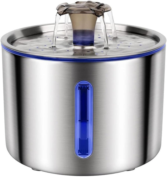 Cat Water Fountain Stainless Steel 84oz/2.5L, Automatic Pet Fountain with LED Water Level Indicator, Auto Power-Off & Ultra-Quiet Pump, 304 SS Water Dispenser for Cats and Dogs