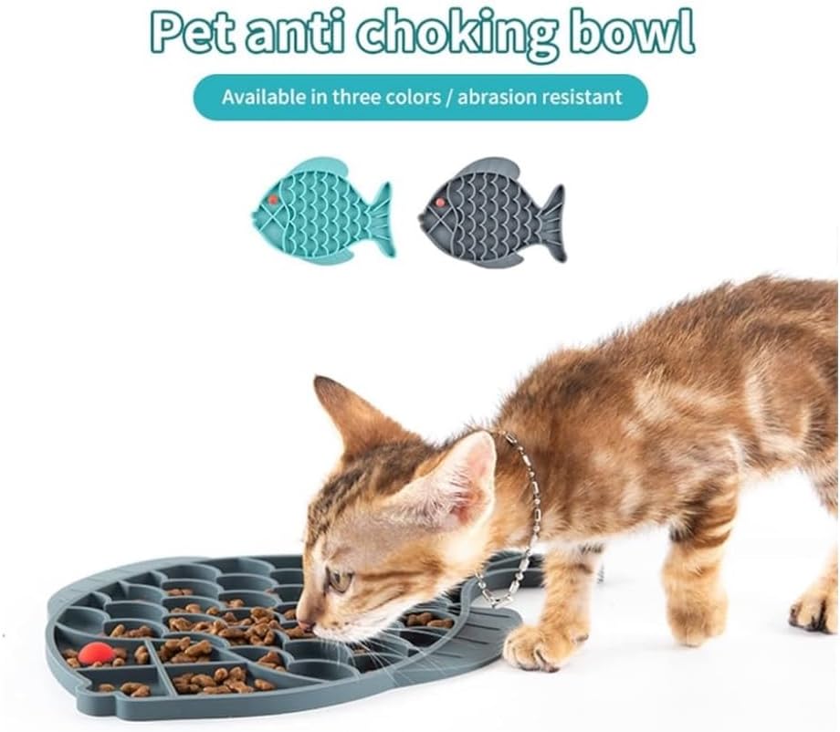 Trendy Paws Slow Feed Training Bowl, Fish Shaped Silicone Pet Feeding Plate (Blue)