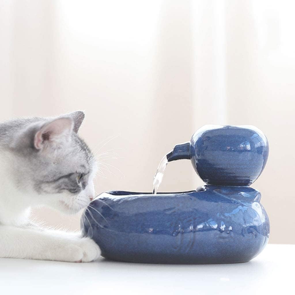 Fountain Pet Suppties Cat Water Fountains, Ceramic Pet Water Dispenser for Dogs and Kitten with Filter, Automatic Organic Filter Silent NonSlip Pet Water Dispenser (Color : Blue) (Brown)