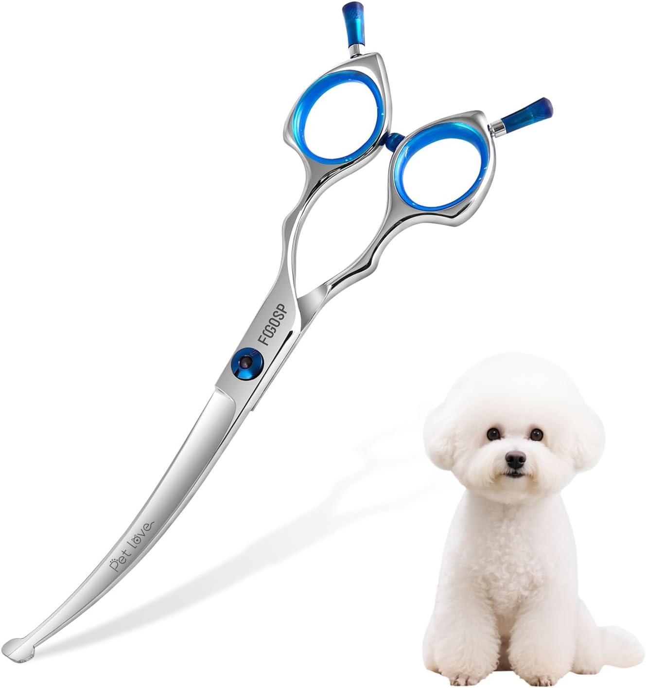 Curved Dog Grooming Scissors with Blunt Tip 6.5 in Safety Curve Shears for Pet Dogs Cat Japan 440C 30°Arc Upward & Downward for Trimming Face and Paws