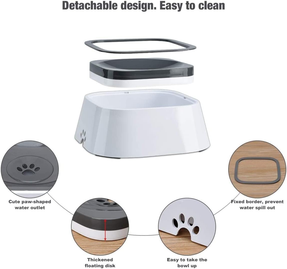 1.5L SlowDown Water Feeder Fountain No Spill Automatic Water Food Bowl for Dog Cat Puppy Animal Feeding Pet Water Dispenser (Color : Blue) (Grey)