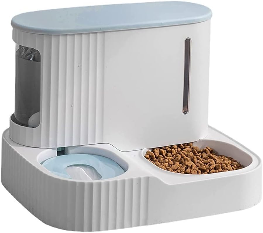 Pet Dog Cat Automatic Feeder Bowl 2 in 1 Cat Unplugged Water and Food Feeder Dispenser Automatic Dog Cats Gravity Water and Food Dispenser cat Fountain (Color : Brown) (Blue)