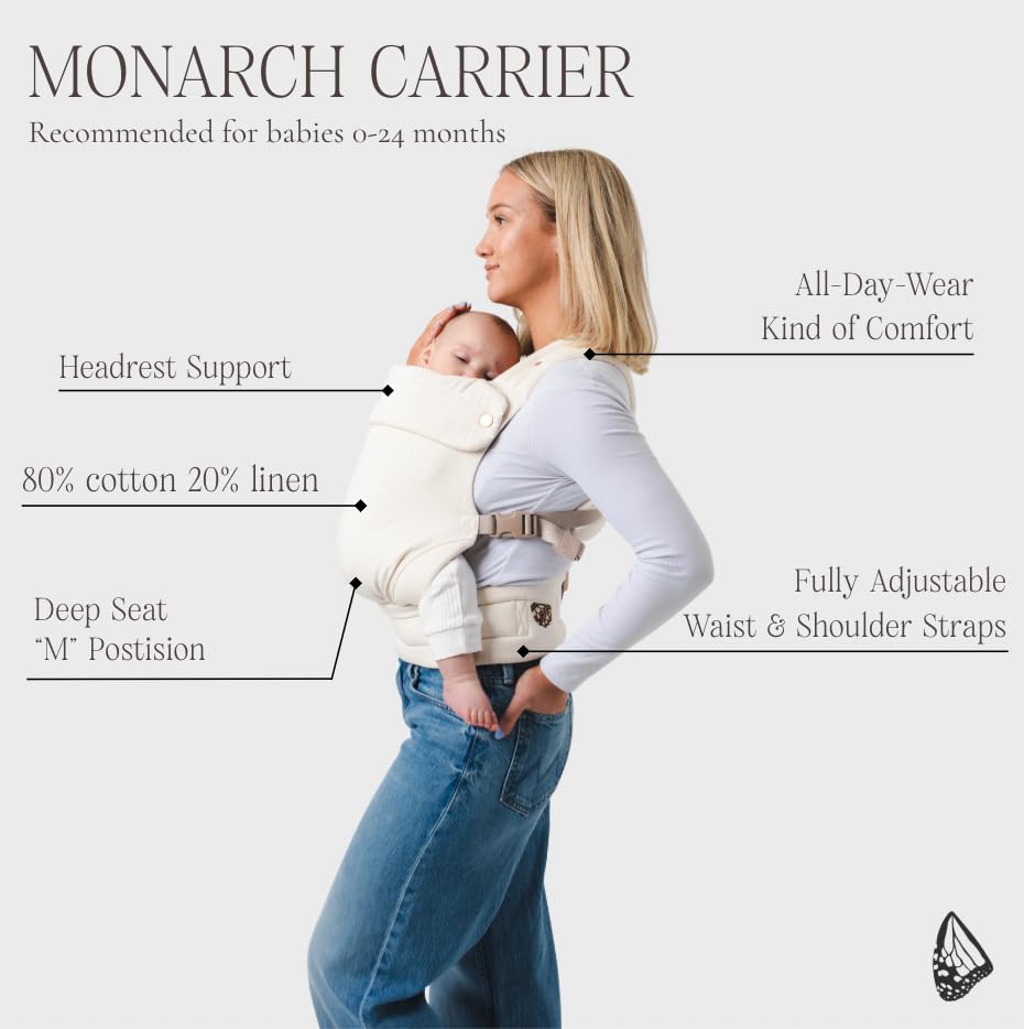 Mabē Monarch Ergonomic Baby Carrier – Premium Cotton Soft Structured Newborn to Toddler Carrier with Hip-Healthy Design, 3 Carry Positions (7-35lbs), Lightweight & Breathable, (Ebony Check)