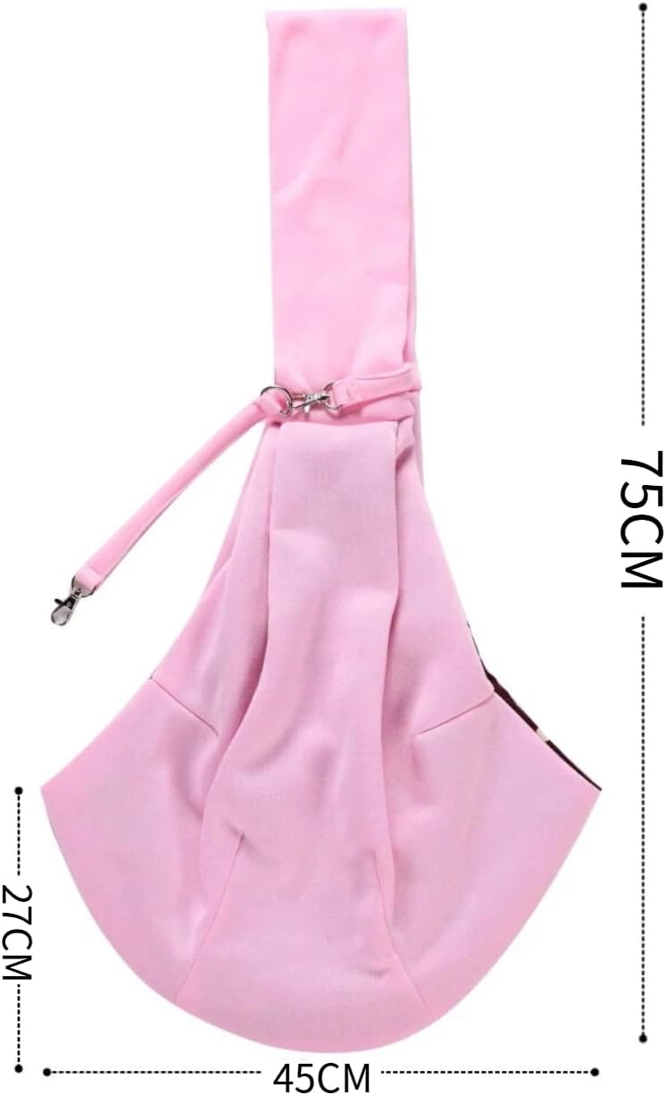 Pet Sling Carrier, Reversible Pink and Polka Dot Design, Single Shoulder Crossbody Bag with Safety Leash, for Pets Up to 16.53 lb (Pink)