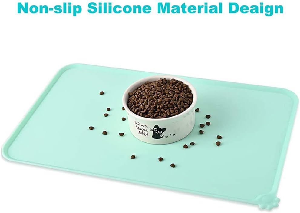 Silicone Dog Cat Bowl Mat，Waterproof Slip Resistant Silicone Pet Feeding Mat，Anti-Slip Pet Bowl Mats Cats and Dogs Food Water Placemat Tray，Raised Edges to Prevent Water Spills on Floor (Grey)