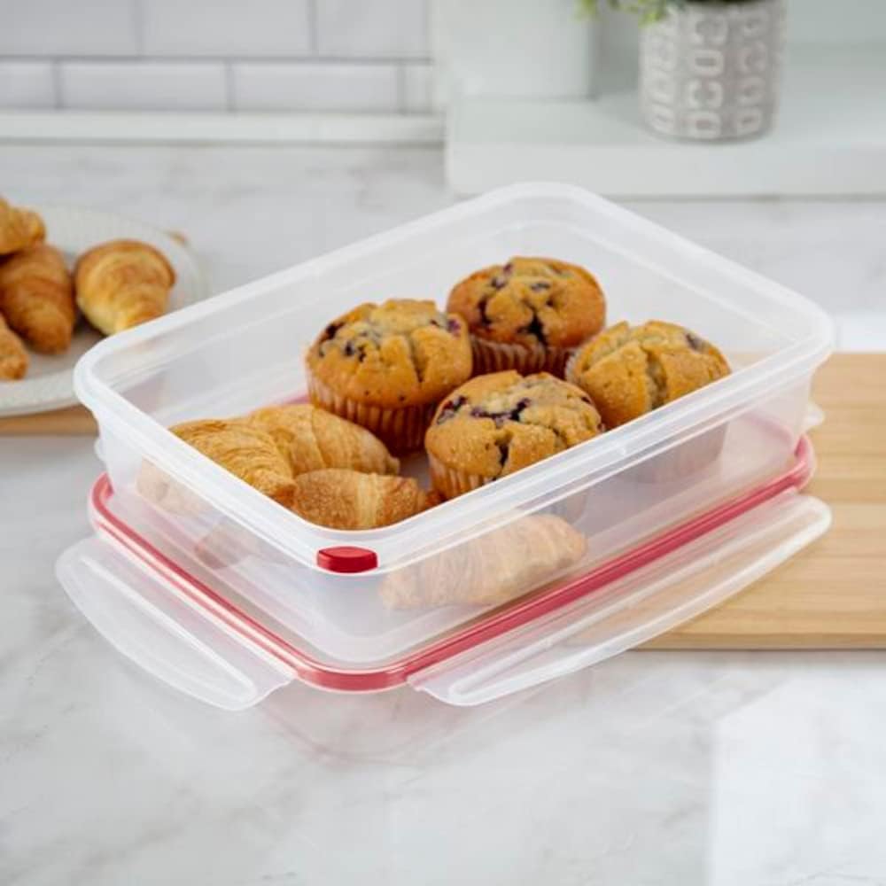 Sterilite Food Storage Container Ultra-Seal Clear Rectangular 16 Cup, Rocket Red Trim