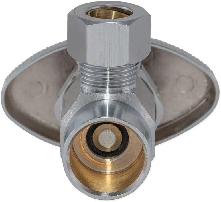 Eastman 3/8 Inch OD x 1/2 Inch Nom. Sweat Multi-Turn Brass Sweat Inlet Angle Stop Valve with Removable Metal Handle, Brass Plumbing Fitting, Chrome, 04387LF