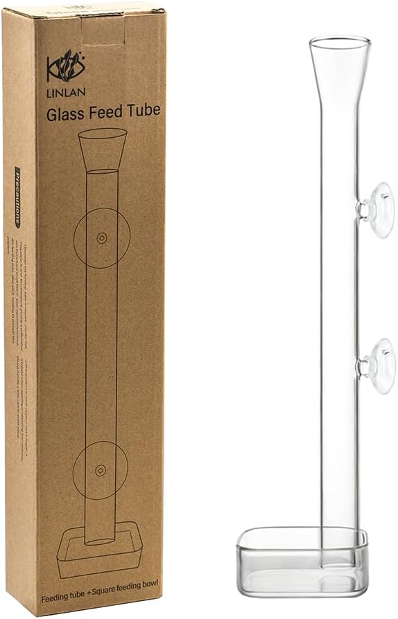 LINLAN 9.84 Inch Glass Shrimp Feeder, Aquarium Feeding Tube and Square Bowl with Two Suction Cups to Prevent Food from Spreading, for Crystal Shrimp and Cherry Shrimp