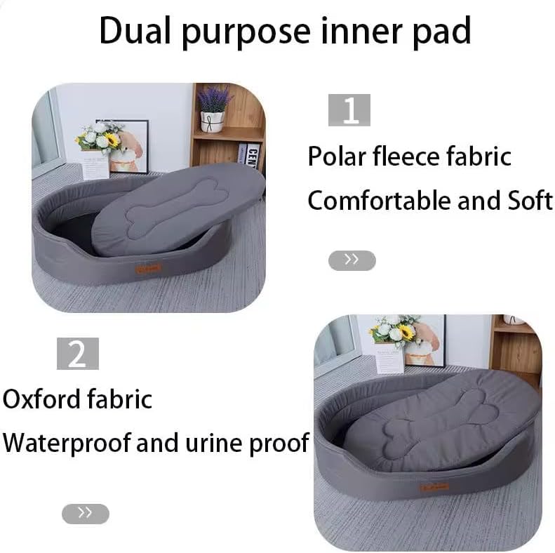 Economy Buster Premium Oval Pet Bed for Small Dogs & Cats (5–10 lbs), Oxford Cloth & Suede Bone-Shaped Warm Nest with Thinner Cushion,Non-Slip Base, Machine (Gray, Medium)