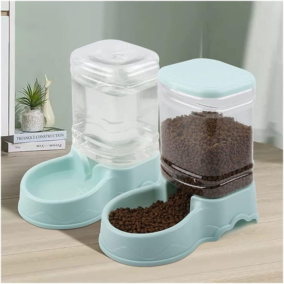 3.5L Unplugged Gravity Pet Food Feeder and Water Dispensers Set Dog Water Bowl and Automatic Cat Food Dispenser for Small Medium Large Cat Dog cat Fountain (Color : Grey) (Blue)