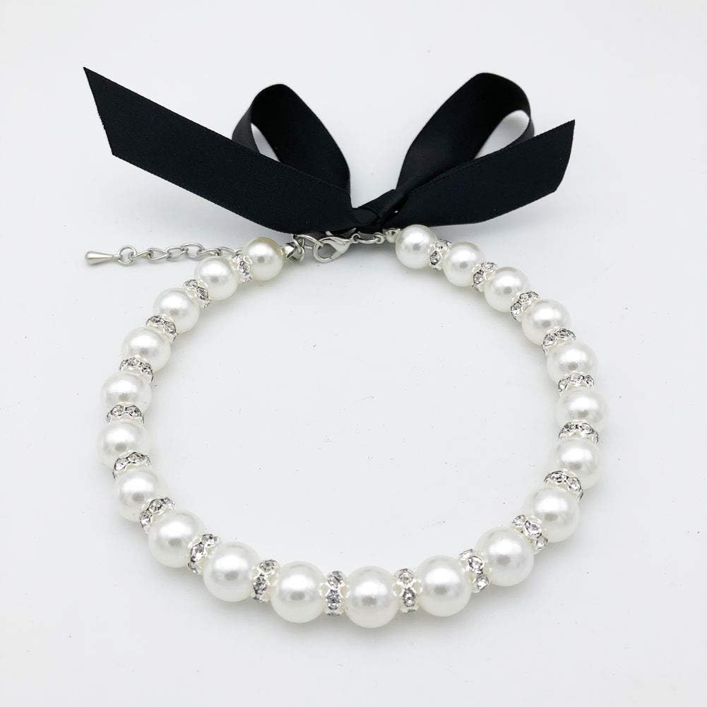 Diamond Dog Pearls Necklace Jewelry for Small Dogs Puppy - Bling Rhinestones Cat Wedding Collar - Chihuahua Yorkie Girl Clothes Costume Outfits Accessories (Snow White, Size M)