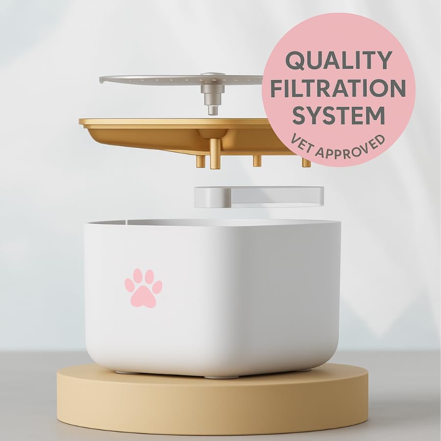 Cat Water Fountain, Water Fountain for Dogs, Indoor Water Dispenser, 3L Automatic Cat Water Dispenser, Quiet Motor, Holds Water for 10 Days – Cute Pink Design