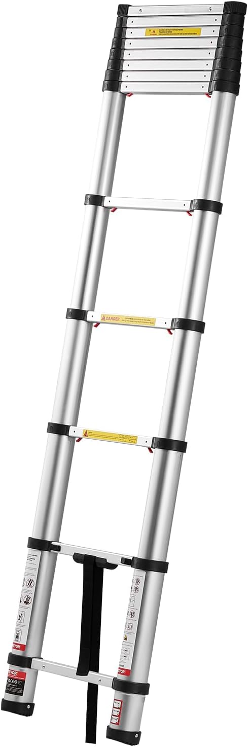 VEVOR 12.5ft Telescoping Ladder, Aluminum Lightweight Multi-Purpose Collapsible Extension, One-Touch Retraction Ladder, Heavy Duty 330LBS Max Capacity with Non-Slip Feet, for Home, Outdoor Work, Loft