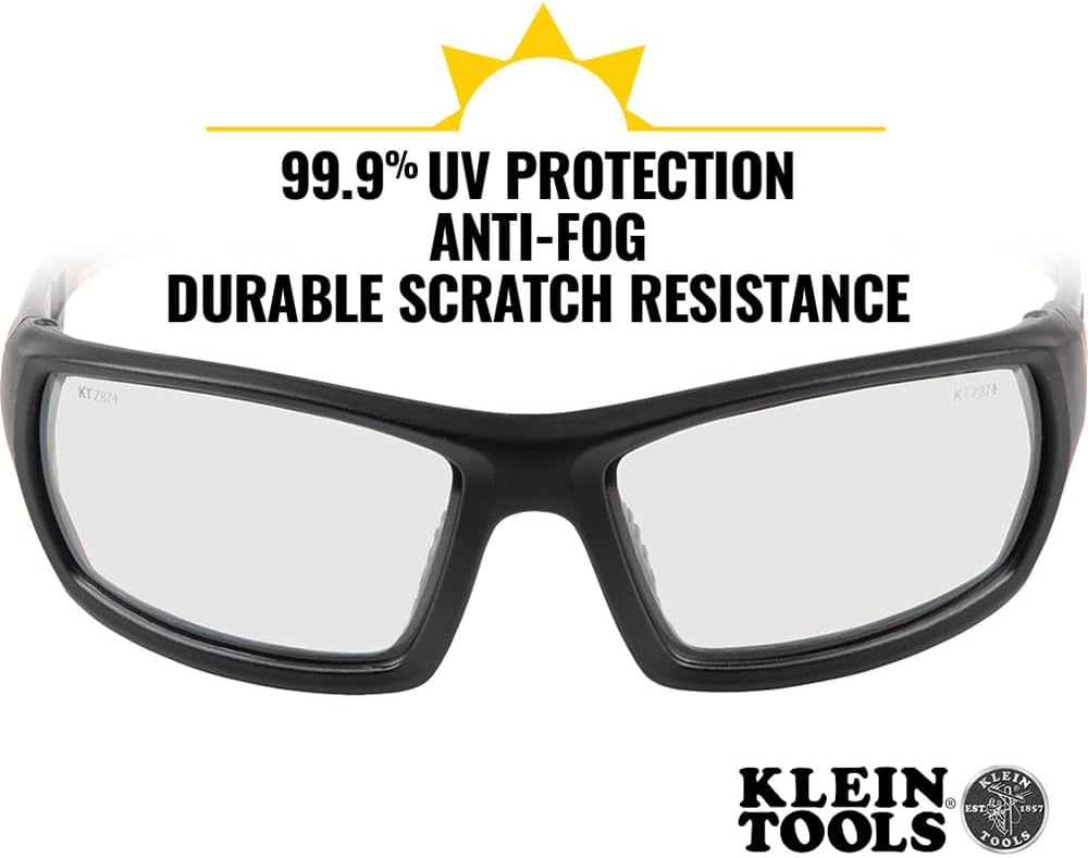 KLEIN TOOLS 60537 Safety Glasses, Professional PPE Protective Eyewear with Full Frame, Scratch Resistant and Anti-Fog, Indoor/Outdoor Lens