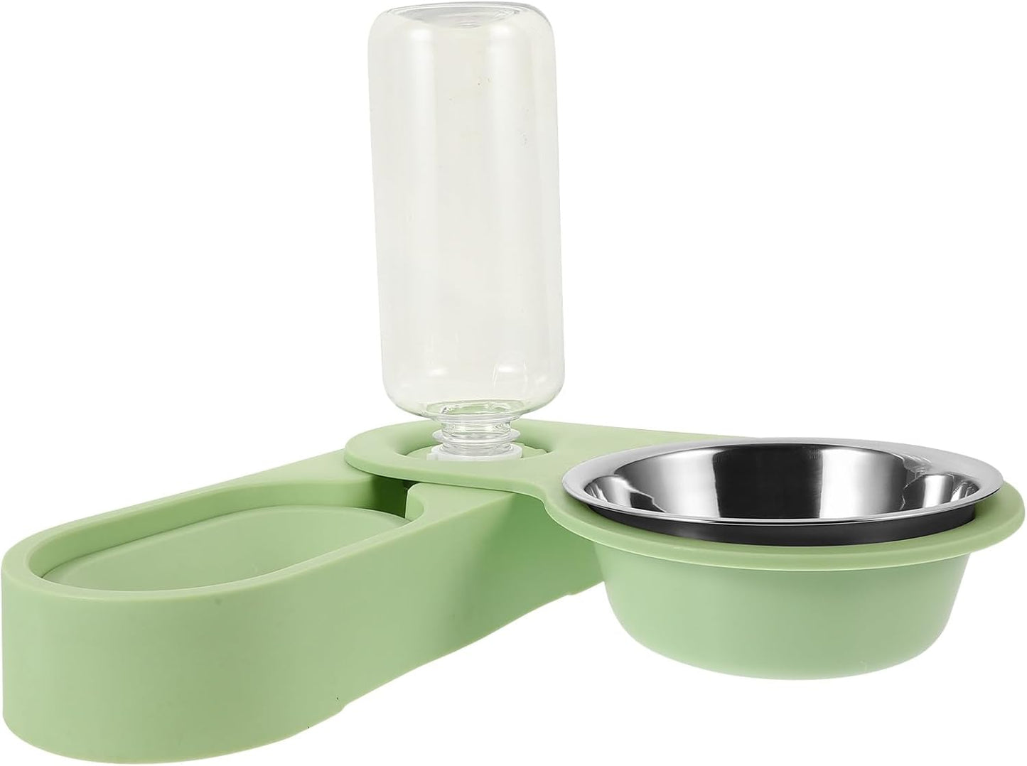 Stainless Steel Cat Bowls Double Detachable Feeder Bowls with Rotatable Corner Foldable Stand Green for Indoor Cats and Small Pets