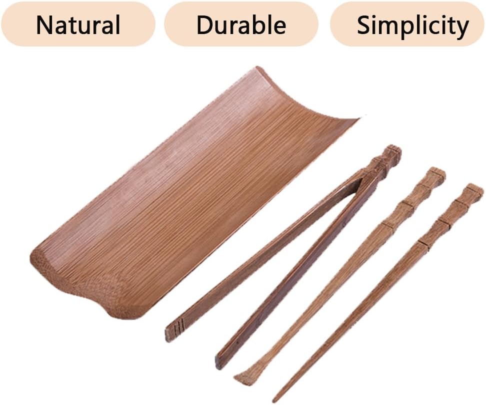 4 Pcs Gongfu Tea Set, Chinese Kung Fu Tea Set, Tea Scoop for Loose Tea, Bamboo Tea Ceremony Utensils, Tea Accessories include Tea Scoop Needle Clip Spatula, for Tea House Restaurant Household