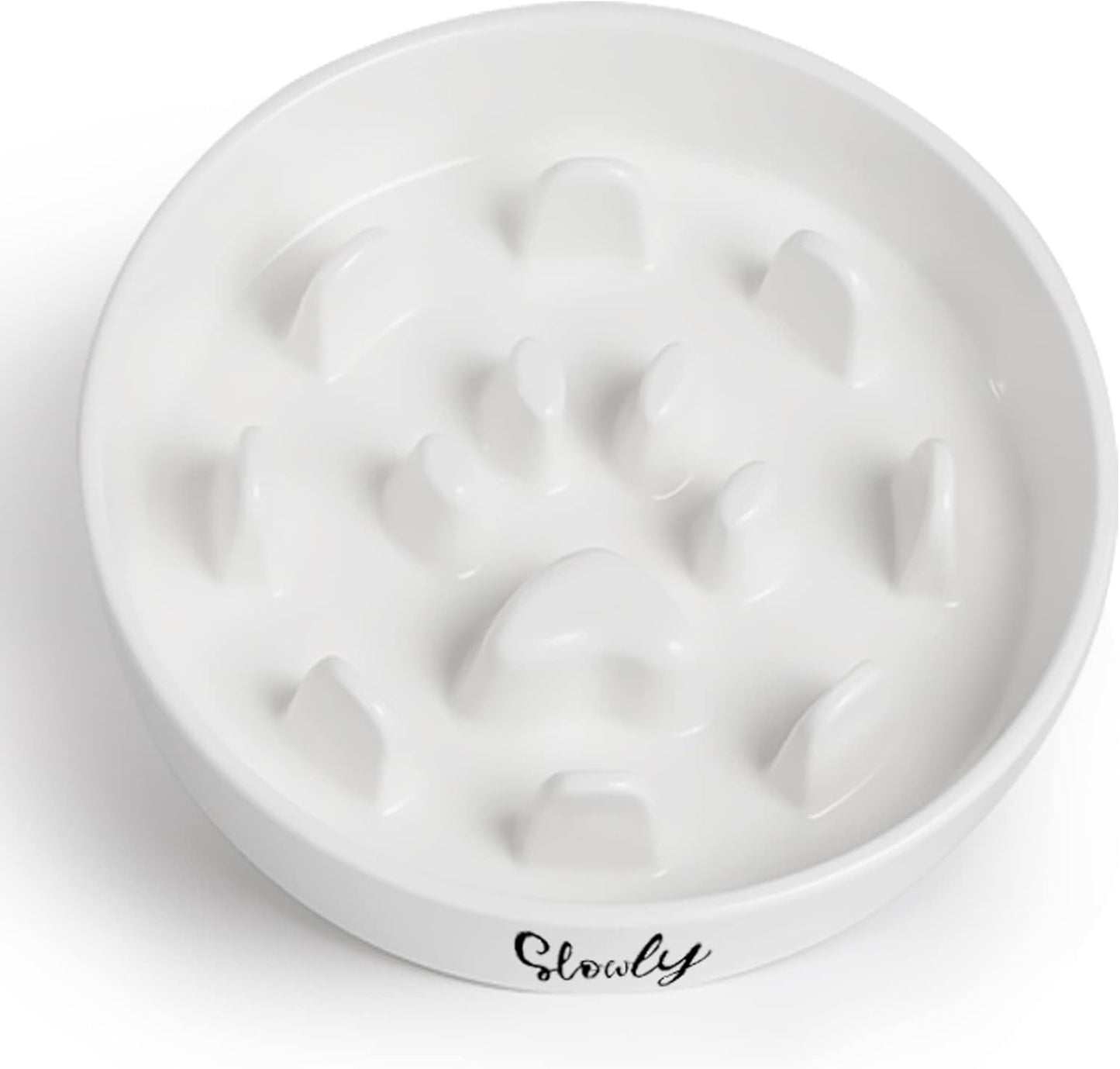 Slow Feeder Dog Bowls, Farmhouse Ceramic Fun Slow Eater Bowl for Medium Sized Dog, White